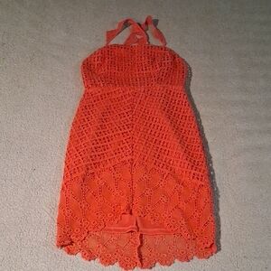 The Impeccable Pig Coral Lace High Low Dress Small